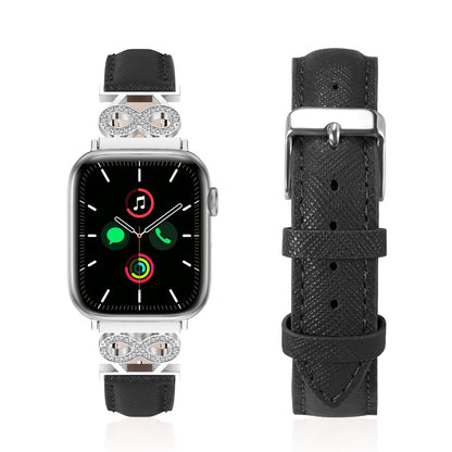 Genuine Leather Band Compatible with Apple Watch Women 38mm/40mm/41mm/42mm/44mm/45mm/46mm, Leather Apple Watch Band Women 8-Shaped Metal Crown for iWatch Series 10 9 8 SE 7 6 5 4 3 2 1 Se/Se 2
