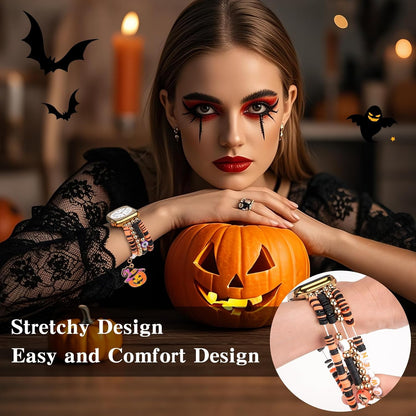 Halloween Beaded Bracelet Band Compatible with Apple Watch Band 49mm 46mm 45mm 44mm 42mm 41mm 40mm 38mm Handmade Beaded Charm iWatch Band for Apple Watch Ultra2/Ultra Series 10/9/8/7/6/5/4/3/2/1 SE
