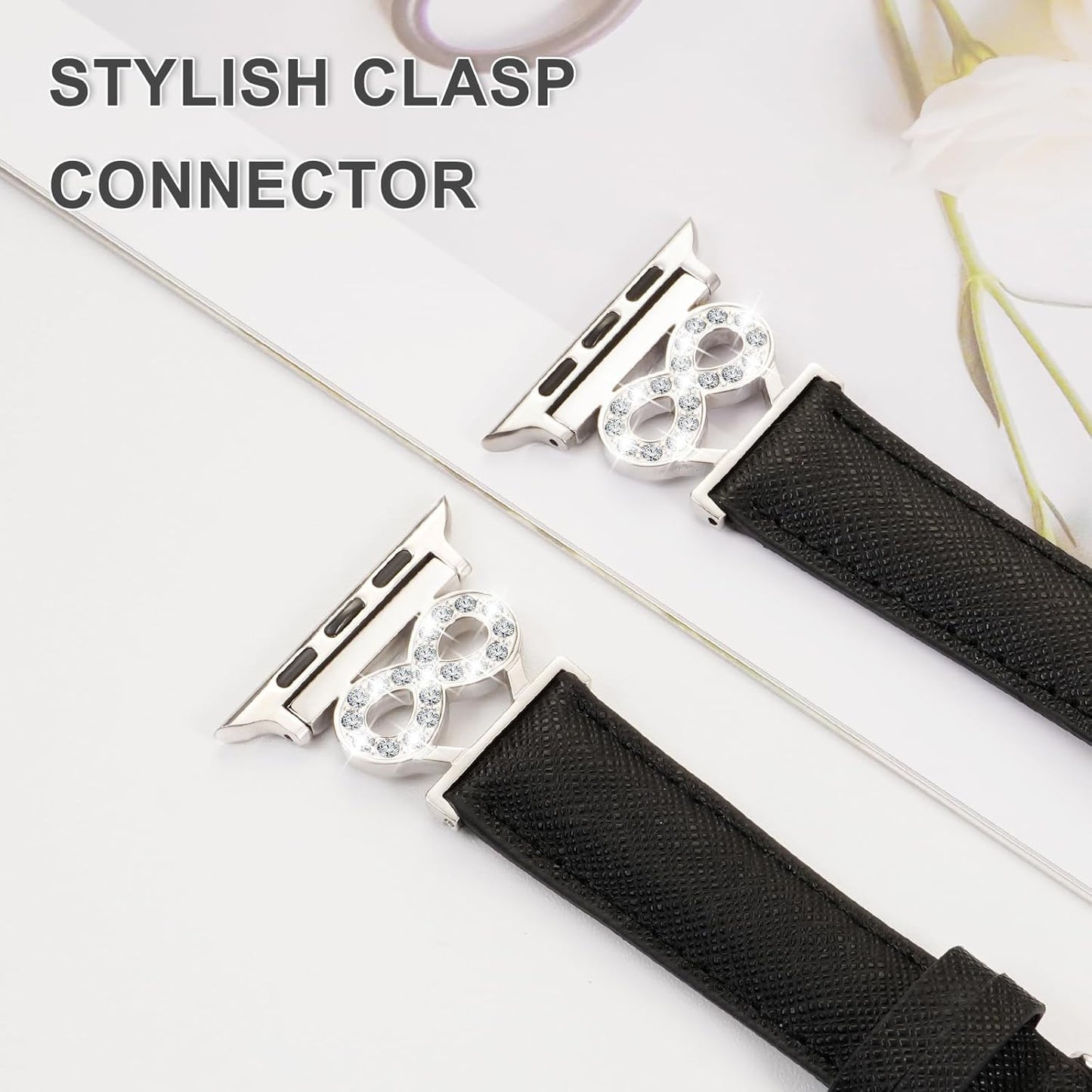 Genuine Leather Band Compatible with Apple Watch Women 38mm/40mm/41mm/42mm/44mm/45mm/46mm, Leather Apple Watch Band Women 8-Shaped Metal Crown for iWatch Series 10 9 8 SE 7 6 5 4 3 2 1 Se/Se 2