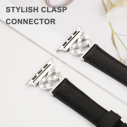Genuine Leather Band Compatible with Apple Watch Women 38mm/40mm/41mm/42mm/44mm/45mm/46mm, Leather Apple Watch Band Women 8-Shaped Metal Crown for iWatch Series 10 9 8 SE 7 6 5 4 3 2 1 Se/Se 2