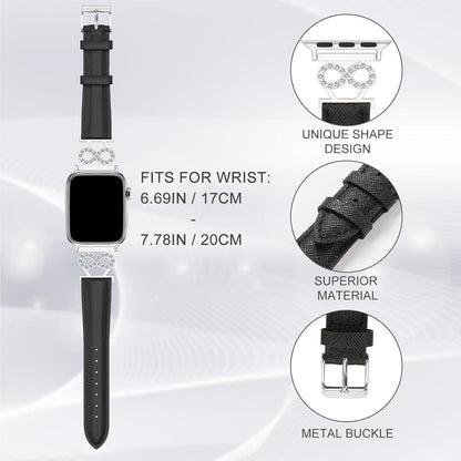 Genuine Leather Band Compatible with Apple Watch Women 38mm/40mm/41mm/42mm/44mm/45mm/46mm, Leather Apple Watch Band Women 8-Shaped Metal Crown for iWatch Series 10 9 8 SE 7 6 5 4 3 2 1 Se/Se 2