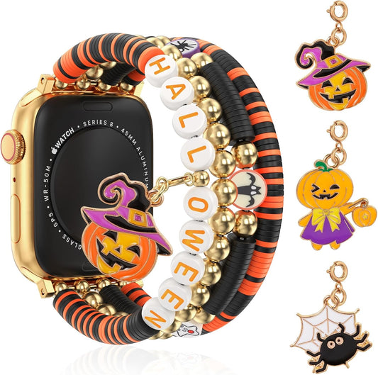 Halloween Beaded Bracelet Band Compatible with Apple Watch Band 49mm 46mm 45mm 44mm 42mm 41mm 40mm 38mm Handmade Beaded Charm iWatch Band for Apple Watch Ultra2/Ultra Series 10/9/8/7/6/5/4/3/2/1 SE