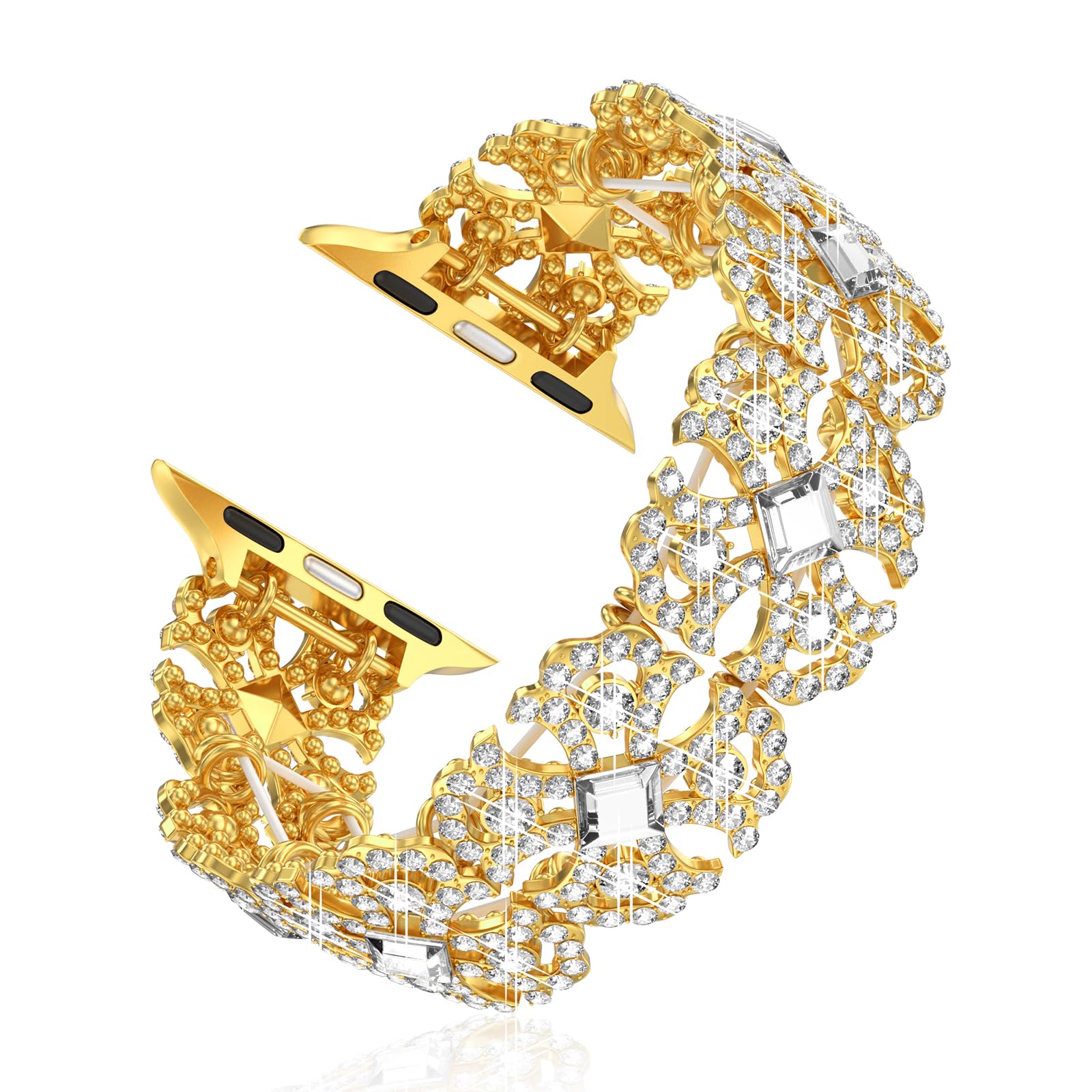 Bling Watch Band Compatible with Apple Watch 38mm 40mm 41mm 42mm 44mm 45mm 46mm for iWatch SE Series 10 9 8 7 6 5 4 3 2 1 Ultra, Rhinestone Apple Watch Band Diamond Dressy Bracelet Women