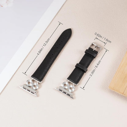 Genuine Leather Band Compatible with Apple Watch Women 38mm/40mm/41mm/42mm/44mm/45mm/46mm, Leather Apple Watch Band Women 8-Shaped Metal Crown for iWatch Series 10 9 8 SE 7 6 5 4 3 2 1 Se/Se 2