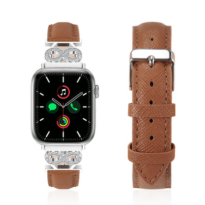 Genuine Leather Band Compatible with Apple Watch Women 38mm/40mm/41mm/42mm/44mm/45mm/46mm, Leather Apple Watch Band Women 8-Shaped Metal Crown for iWatch Series 10 9 8 SE 7 6 5 4 3 2 1 Se/Se 2