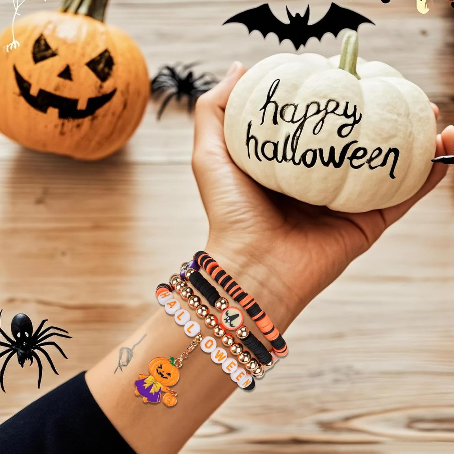 Halloween Beaded Bracelet Band Compatible with Apple Watch Band 49mm 46mm 45mm 44mm 42mm 41mm 40mm 38mm Handmade Beaded Charm iWatch Band for Apple Watch Ultra2/Ultra Series 10/9/8/7/6/5/4/3/2/1 SE