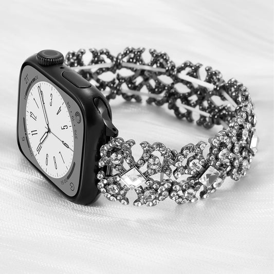 Bling Watch Band Compatible with Apple Watch 38mm 40mm 41mm 42mm 44mm 45mm 46mm for iWatch SE Series 10 9 8 7 6 5 4 3 2 1 Ultra, Rhinestone Apple Watch Band Diamond Dressy Bracelet Women
