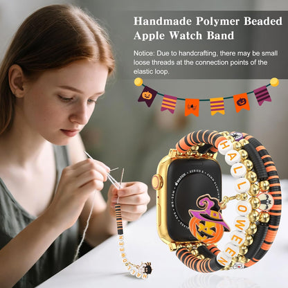 Halloween Beaded Bracelet Band Compatible with Apple Watch Band 49mm 46mm 45mm 44mm 42mm 41mm 40mm 38mm Handmade Beaded Charm iWatch Band for Apple Watch Ultra2/Ultra Series 10/9/8/7/6/5/4/3/2/1 SE