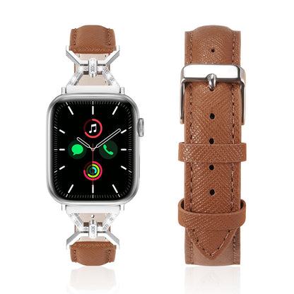 Genuine Leather Band Compatible with Apple Watch Women 38mm/40mm/41mm/42mm/44mm/45mm/46mm, Leather Apple Watch Band Women 8-Shaped Metal Crown for iWatch Series 10 9 8 SE 7 6 5 4 3 2 1 Se/Se 2