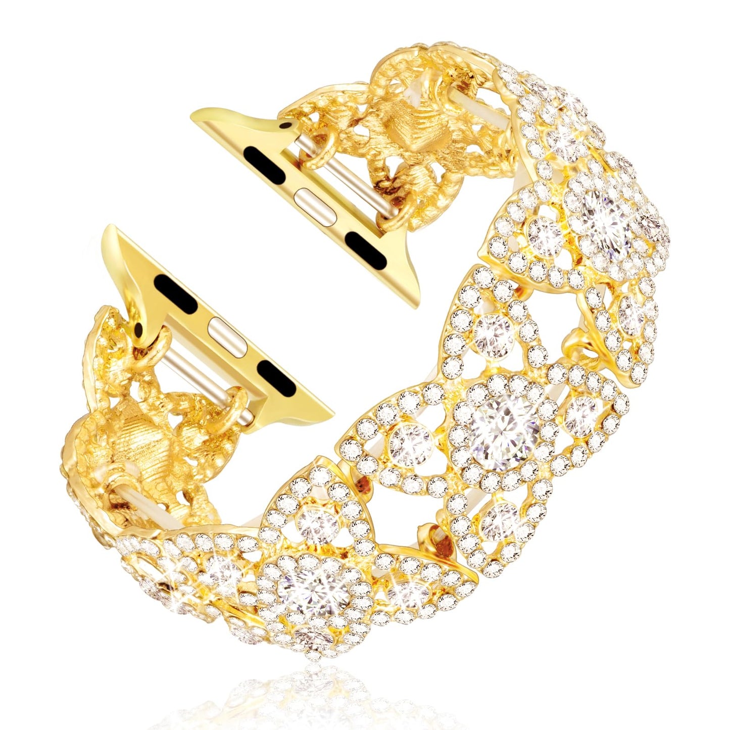 Bling Watch Band Compatible with Apple Watch 38mm 40mm 41mm 42mm 44mm 45mm 46mm for iWatch SE Series 10 9 8 7 6 5 4 3 2 1 Ultra, Rhinestone Apple Watch Band Diamond Dressy Bracelet Women