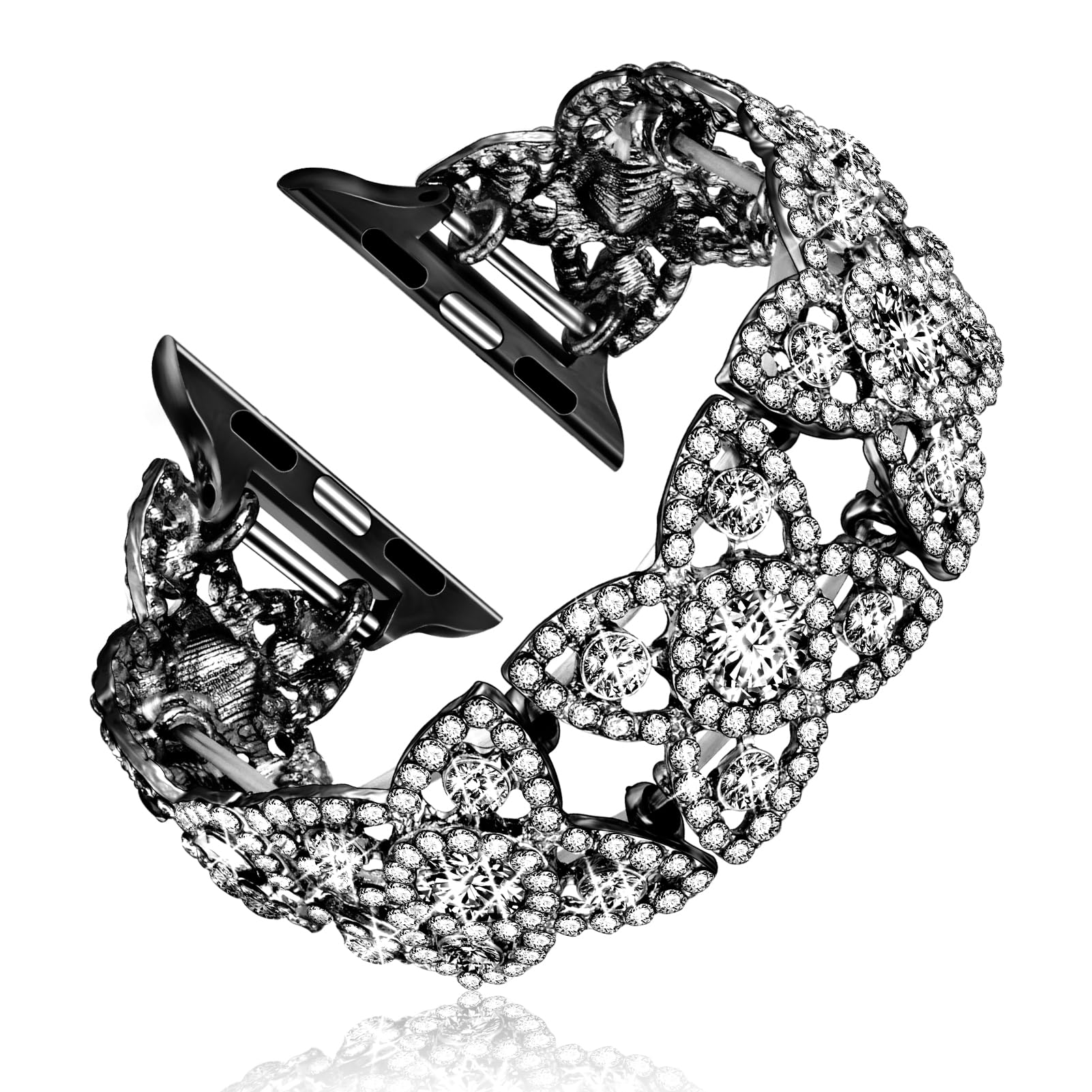 Bling Watch Band Compatible with Apple Watch 38mm 40mm 41mm 42mm 44mm 45mm 46mm for iWatch SE Series 10 9 8 7 6 5 4 3 2 1 Ultra, Rhinestone Apple Watch Band Diamond Dressy Bracelet Women