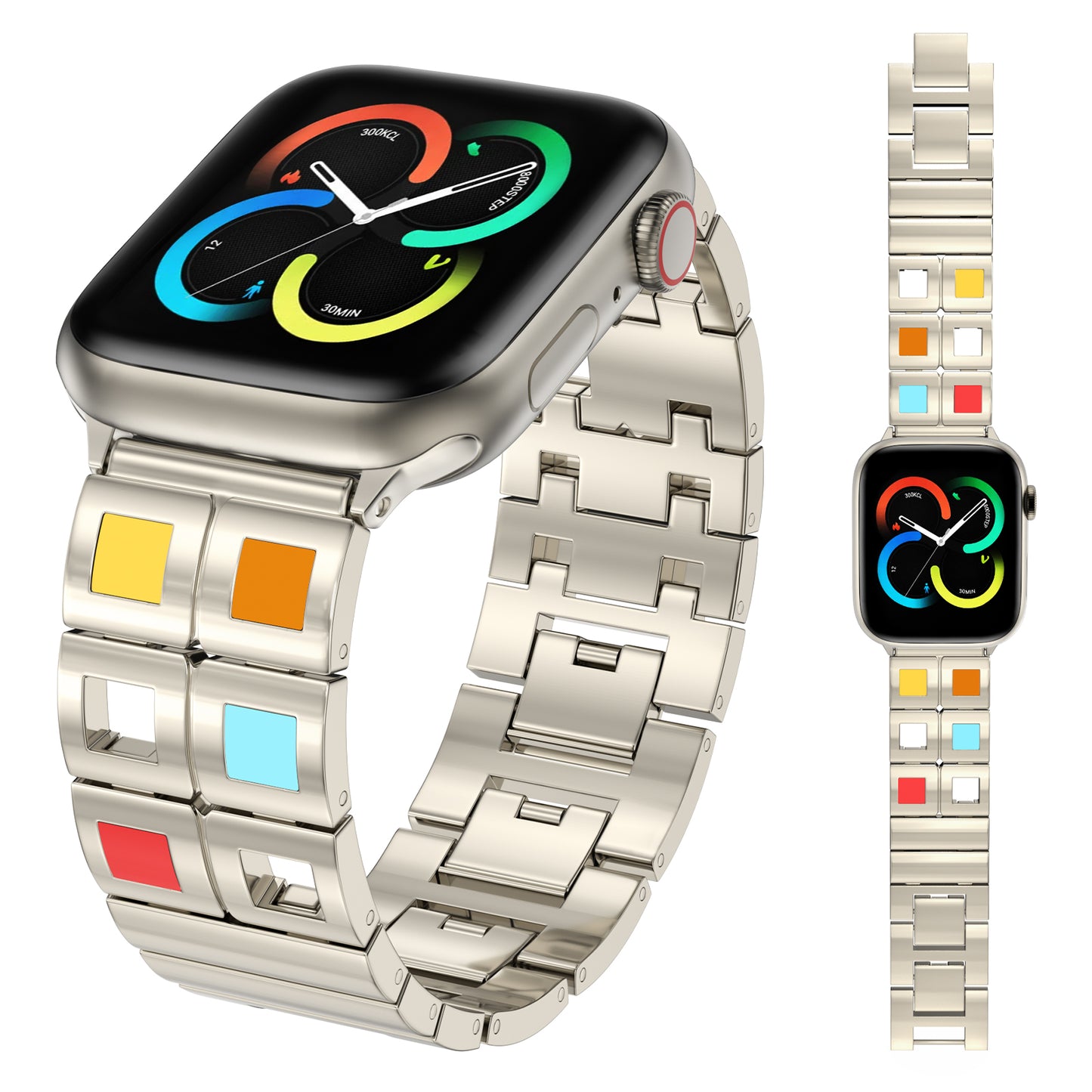 Skimemry Color Stone Stainless Steel Watch Bands Bracelet Compatible with Apple Watch Series 1-10 (38/40-42/44-46/49mm)