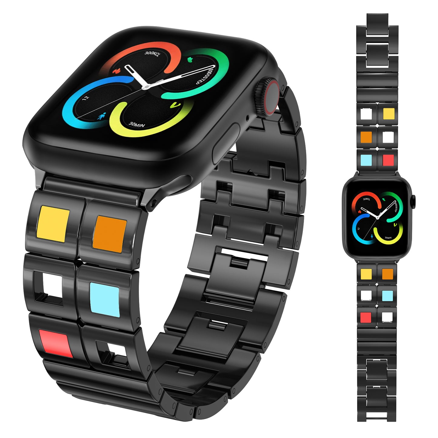 Skimemry Color Stone Stainless Steel Watch Bands Bracelet Compatible with Apple Watch Series 1-10 (38/40-42/44-46/49mm)