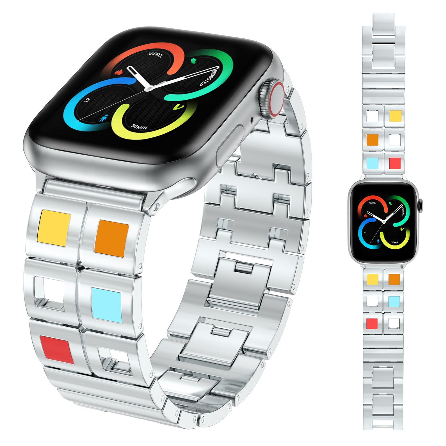 Skimemry Color Stone Stainless Steel Watch Bands Bracelet Compatible with Apple Watch Series 1-10 (38/40-42/44-46/49mm)