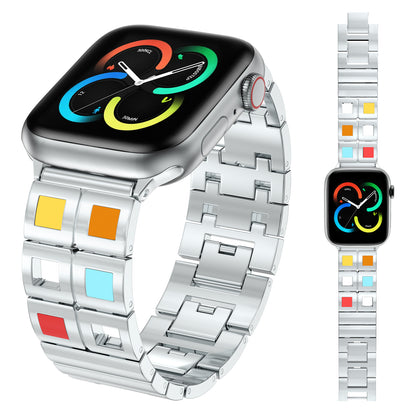 Skimemry Color Stone Stainless Steel Watch Bands Bracelet Compatible with Apple Watch Series 1-10 (38/40-42/44-46/49mm)