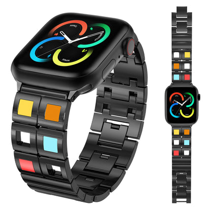 Skimemry Color Stone Stainless Steel Watch Bands Bracelet Compatible with Apple Watch Series 1-10 (38/40-42/44-46/49mm)