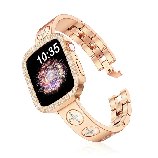 Gold Diamond Stainless Steel Apple Watch Bands for iWatch Series 4-10/SE (40-46mm)