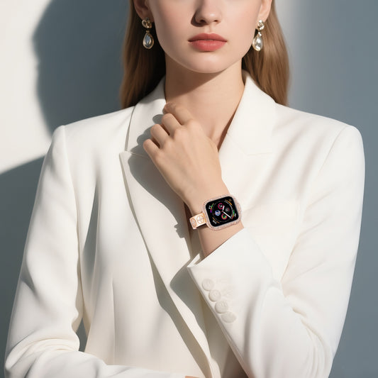 Gold Diamond Stainless Steel Apple Watch Bands for iWatch Series 4-10/SE (40-46mm)