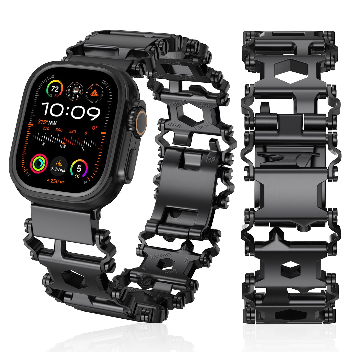 29 in 1 Multitools Stainless Steel Apple Watch Bands - Men’s Rugged Survival Camping Hiking Strap for iWatch Series Ultra/Ultra 2(49mm)