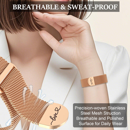 Milanese Magnetic Loved Mark Clasp Mesh Stainless Steel Apple Watch Bands for iWatch Series 1-10 SE Ultra/Ultra 2(38/40-42/44-46/49mm)