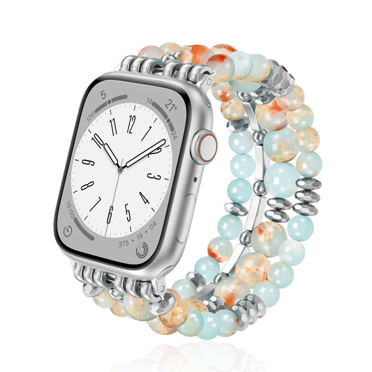 Skimemry Natural Stone Beaded Watch Band for Women Compatible with Apple Watch 38mm 40mm 41mm 42mm 44mm 45mm 46mm 49mm Dressy Cute Watch Strap for Apple Watch Ultra 2/Ultra Series 10/9/8/7/6/5/4/3/2/1 SE