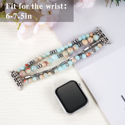Skimemry Natural Stone Beaded Apple Watch Bands - Women’s Dressy Cute Watch Strap for iWatch Series 1-10 SE Ultra/Ultra 2(38/40-42/44-46/49mm)