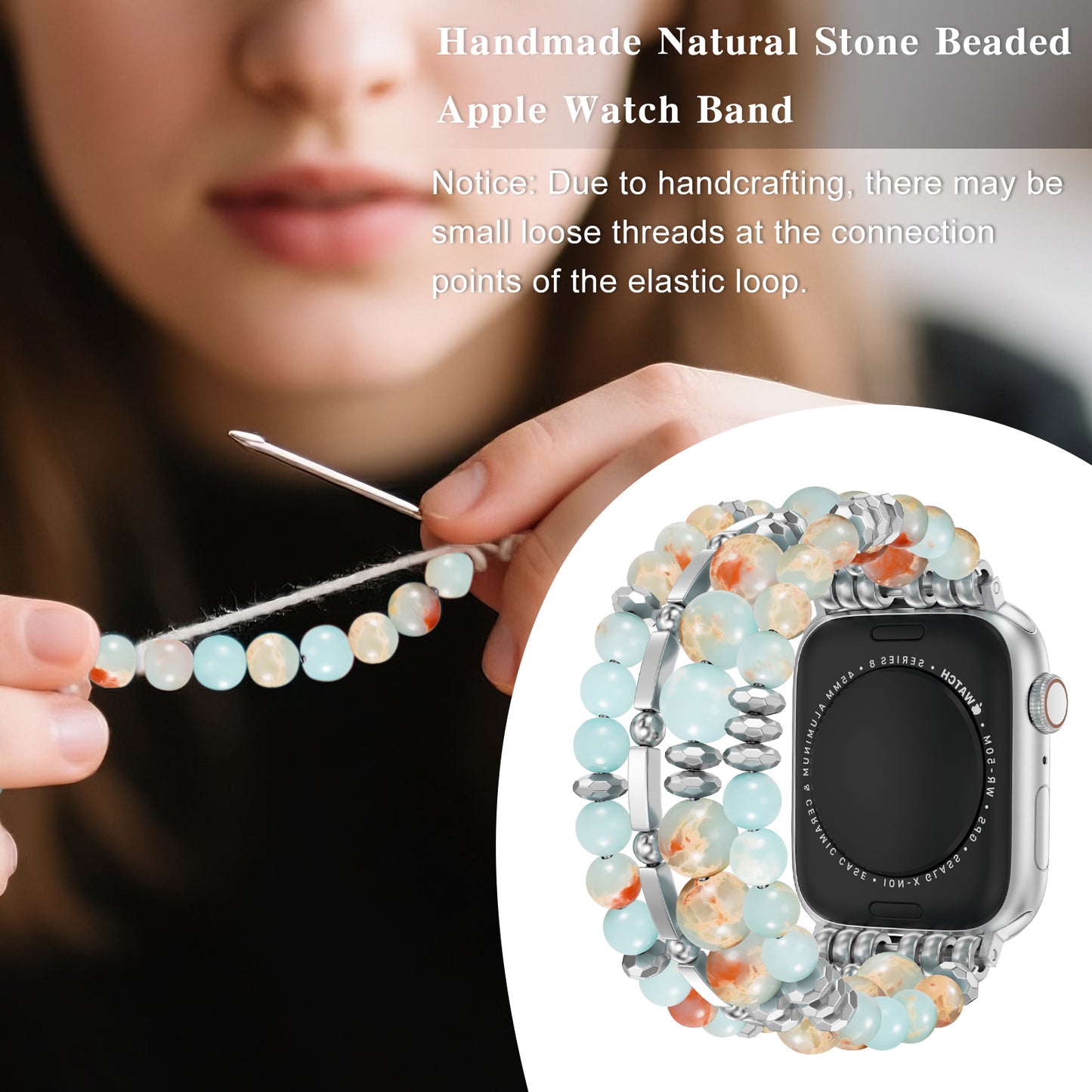 Skimemry Natural Stone Beaded Watch Band for Women Compatible with Apple Watch 38mm 40mm 41mm 42mm 44mm 45mm 46mm 49mm Dressy Cute Watch Strap for Apple Watch Ultra 2/Ultra Series 10/9/8/7/6/5/4/3/2/1 SE