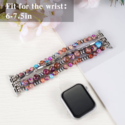 Skimemry Natural Stone Beaded Apple Watch Bands - Women’s Dressy Cute Watch Strap for iWatch Series 1-10 SE Ultra/Ultra 2(38/40-42/44-46/49mm)