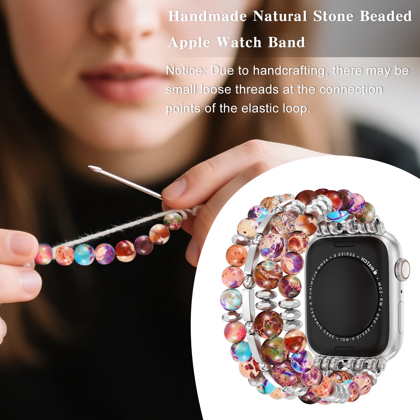 Skimemry Natural Stone Beaded Watch Band for Women Compatible with Apple Watch 38mm 40mm 41mm 42mm 44mm 45mm 46mm 49mm Dressy Cute Watch Strap for Apple Watch Ultra 2/Ultra Series 10/9/8/7/6/5/4/3/2/1 SE