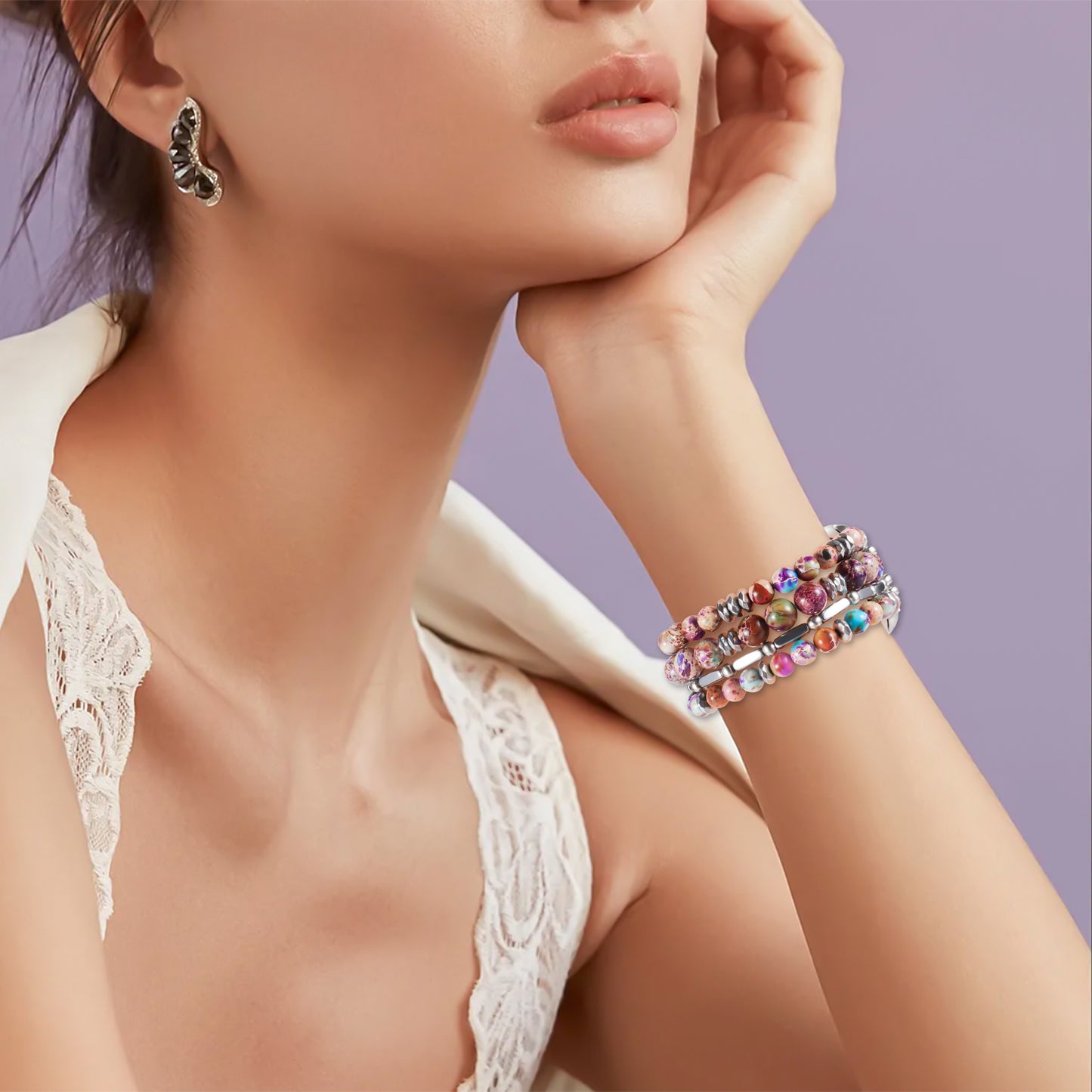 Skimemry Natural Stone Beaded Watch Band for Women Compatible with Apple Watch 38mm 40mm 41mm 42mm 44mm 45mm 46mm 49mm Dressy Cute Watch Strap for Apple Watch Ultra 2/Ultra Series 10/9/8/7/6/5/4/3/2/1 SE