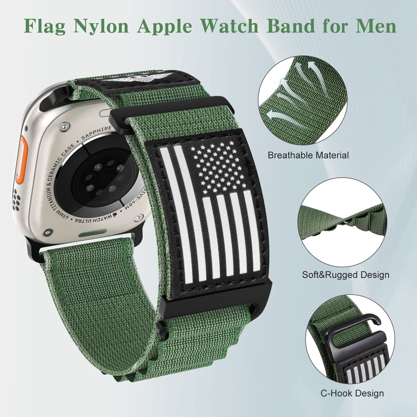 Flag Alpine Loop Nylon Watch Band Compatible with Apple Watch Ultra/Ultra 2 Series 10/9/8/7/6/5/4/3/2/1 SE Breathable Sport Flag iWatch Wristband for Apple Watch 49/46/45/44/42/41/40/38mm