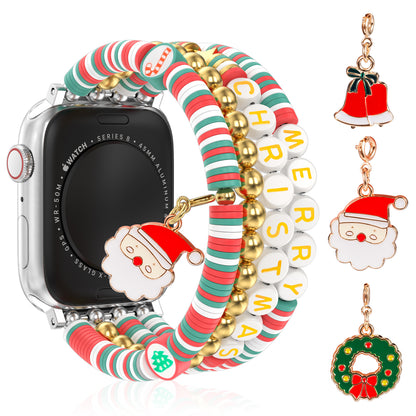 Christmas Beaded Watch Band Compatible with Watch Series 1-10 SE (38/40-42/44-46/49mm)