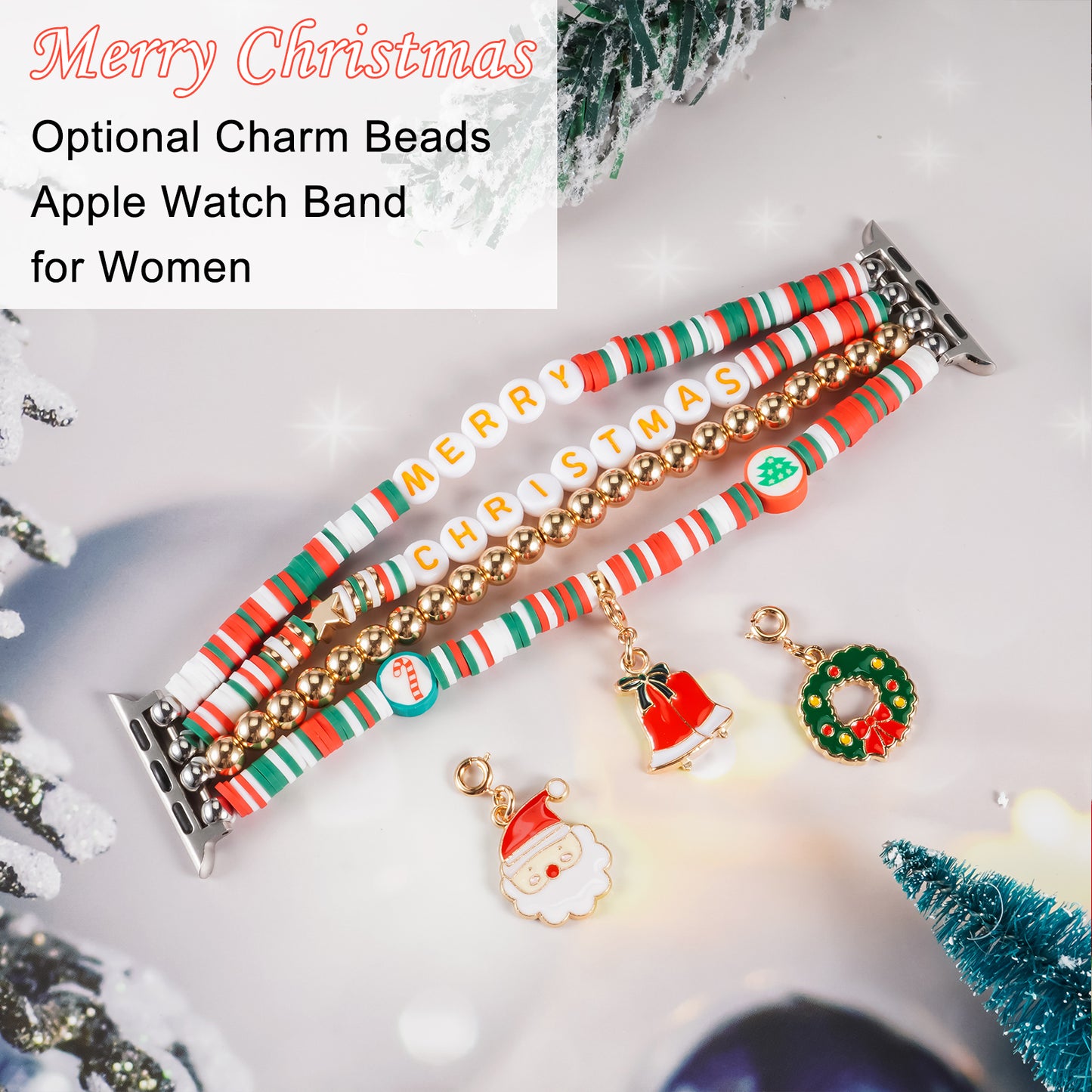 Christmas Beaded Watch Band Compatible with Watch Series 1-10 SE (38/40-42/44-46/49mm)