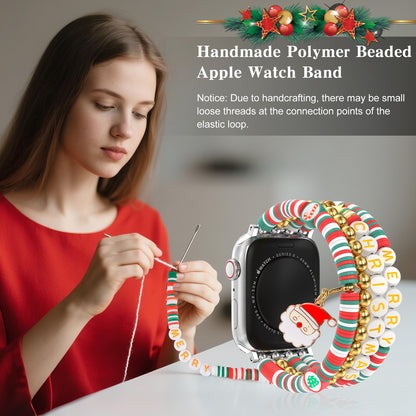 Christmas Beaded Watch Band Compatible with Watch Series 1-10 SE (38/40-42/44-46/49mm)