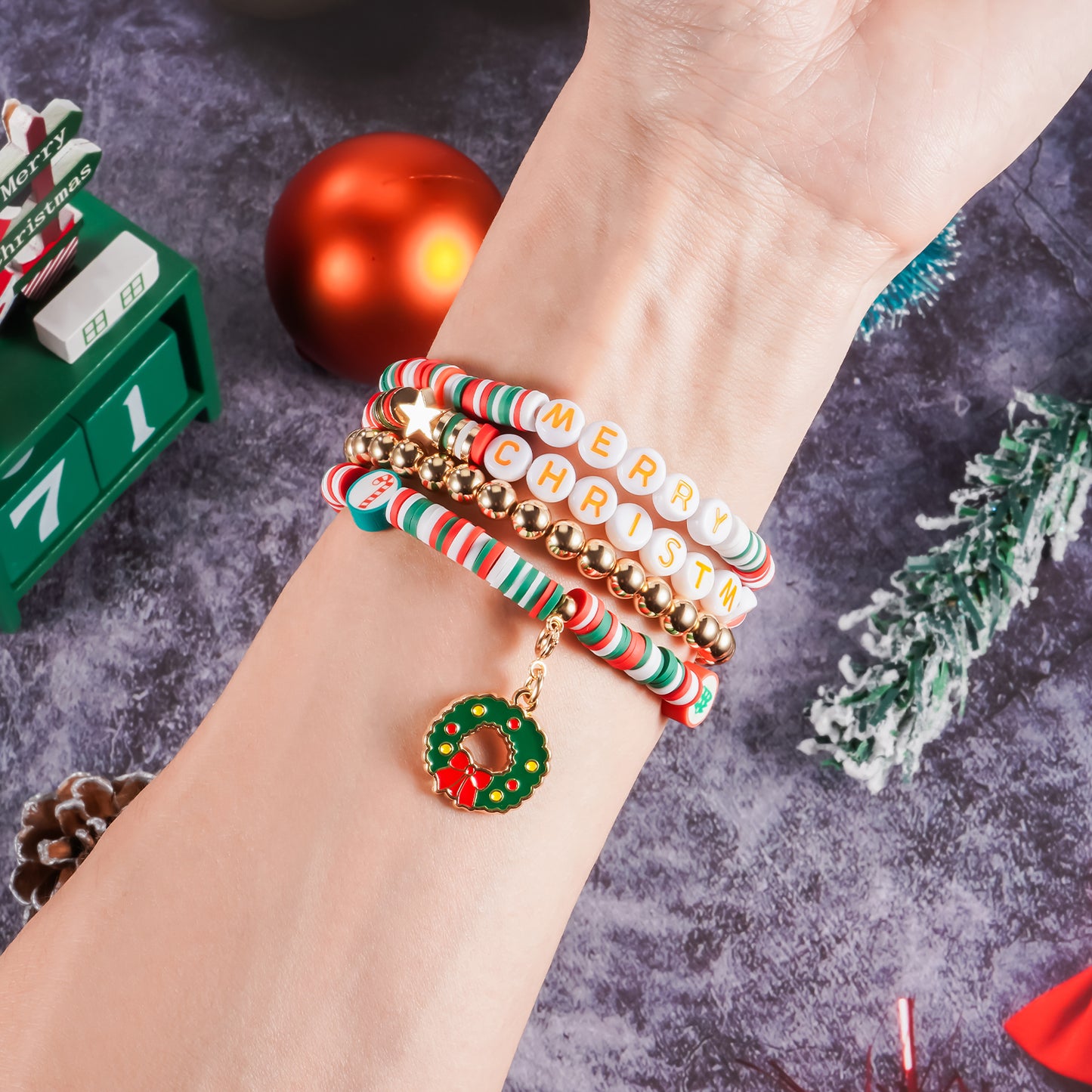 Christmas Beaded Watch Band Compatible with Watch Series 1-10 SE (38/40-42/44-46/49mm)