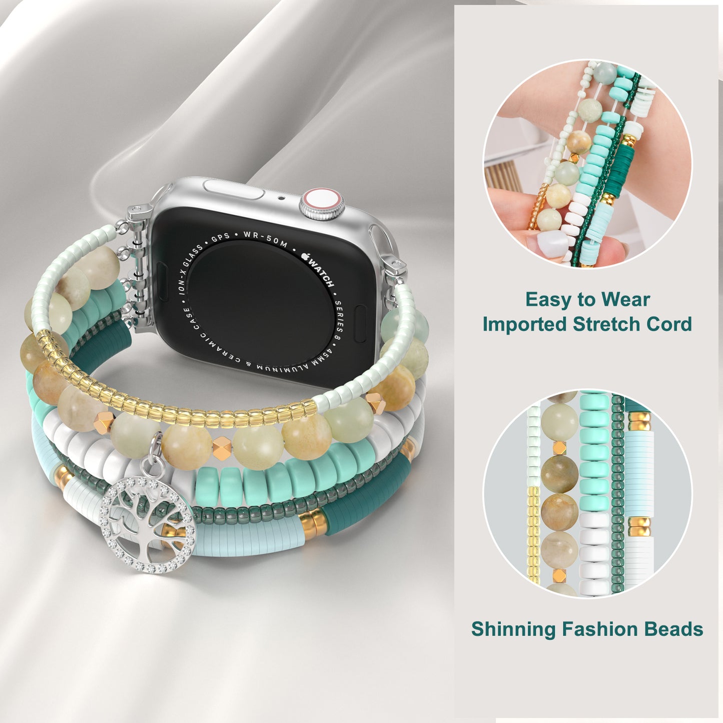 Beaded Watch Band Compatible with Apple Watch Series 1-10 (38/40-42/44-46/49mm)