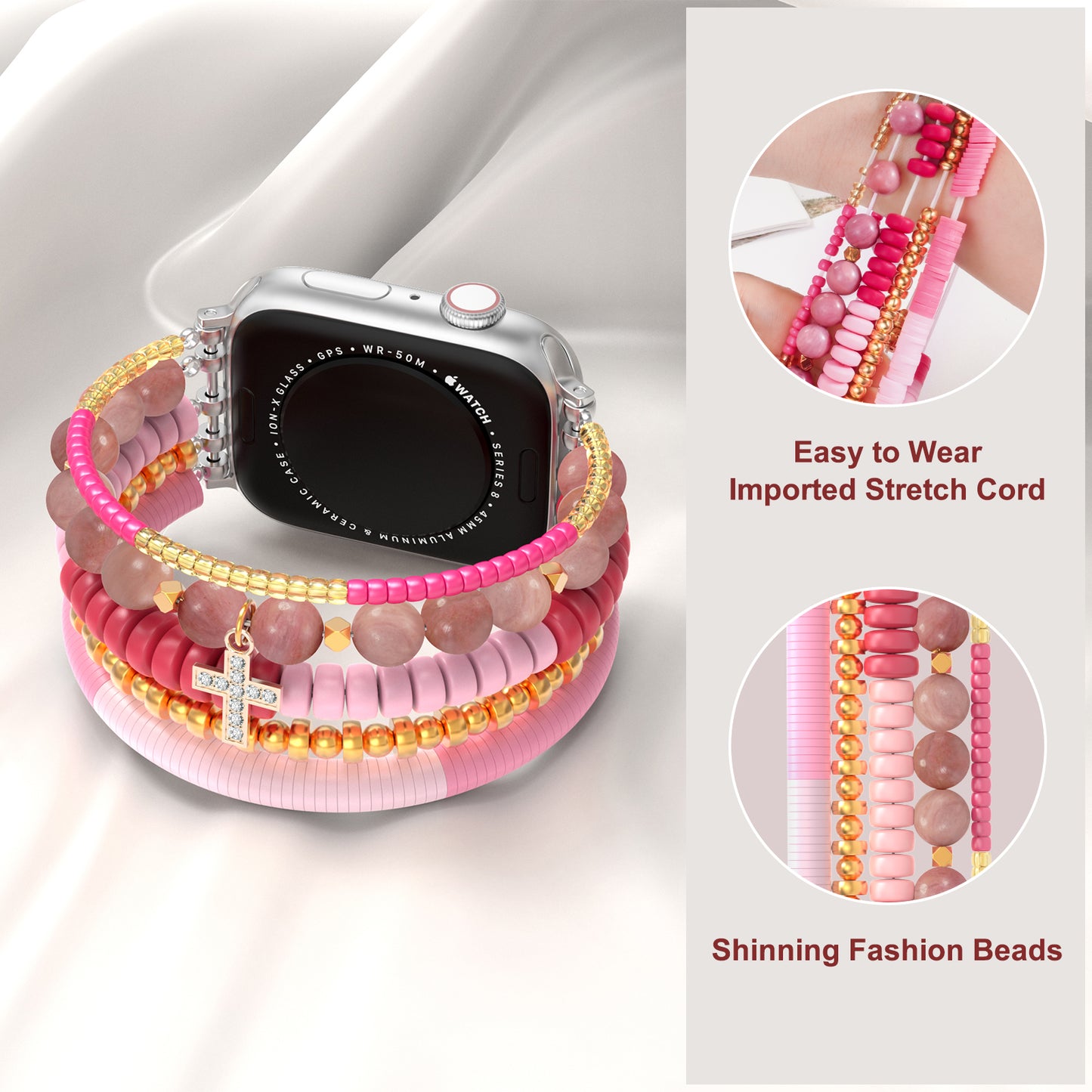 Beaded Watch Band Compatible with Apple Watch Series 1-10 (38/40-42/44-46/49mm)