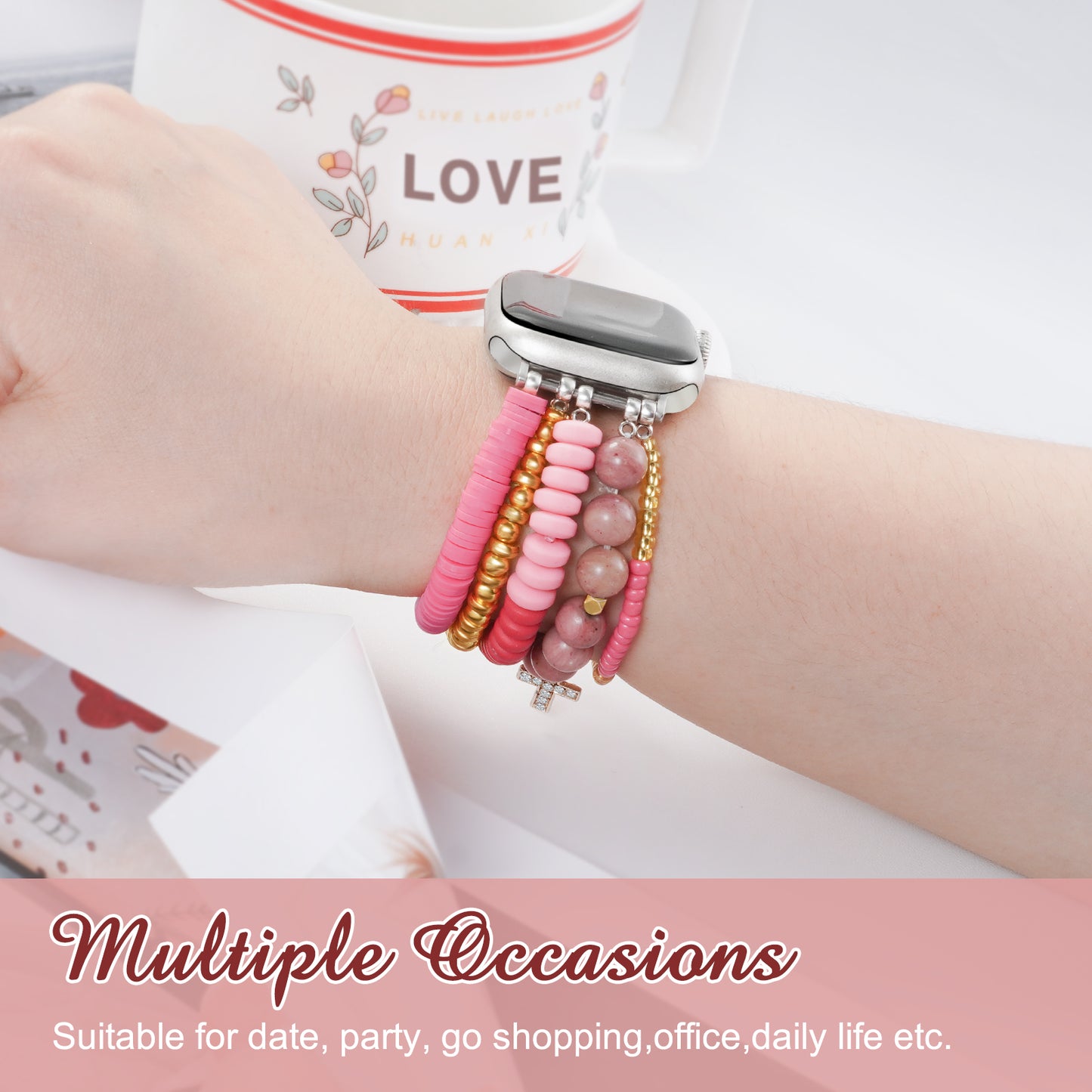 Beaded Watch Band Compatible with Apple Watch Series 1-10 (38/40-42/44-46/49mm)