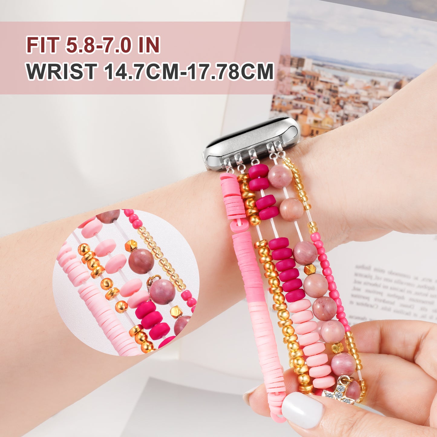 Beaded Watch Band Compatible with Apple Watch Series 1-10 (38/40-42/44-46/49mm)