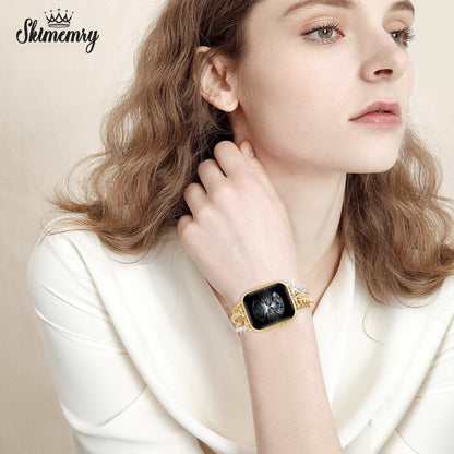 Skimemry Gold Stainless Steel Chain Apple Watch Band - Women’s Slim Gold Chain for iWatch Series 1–10/SE (38/40-42/44-46mm)