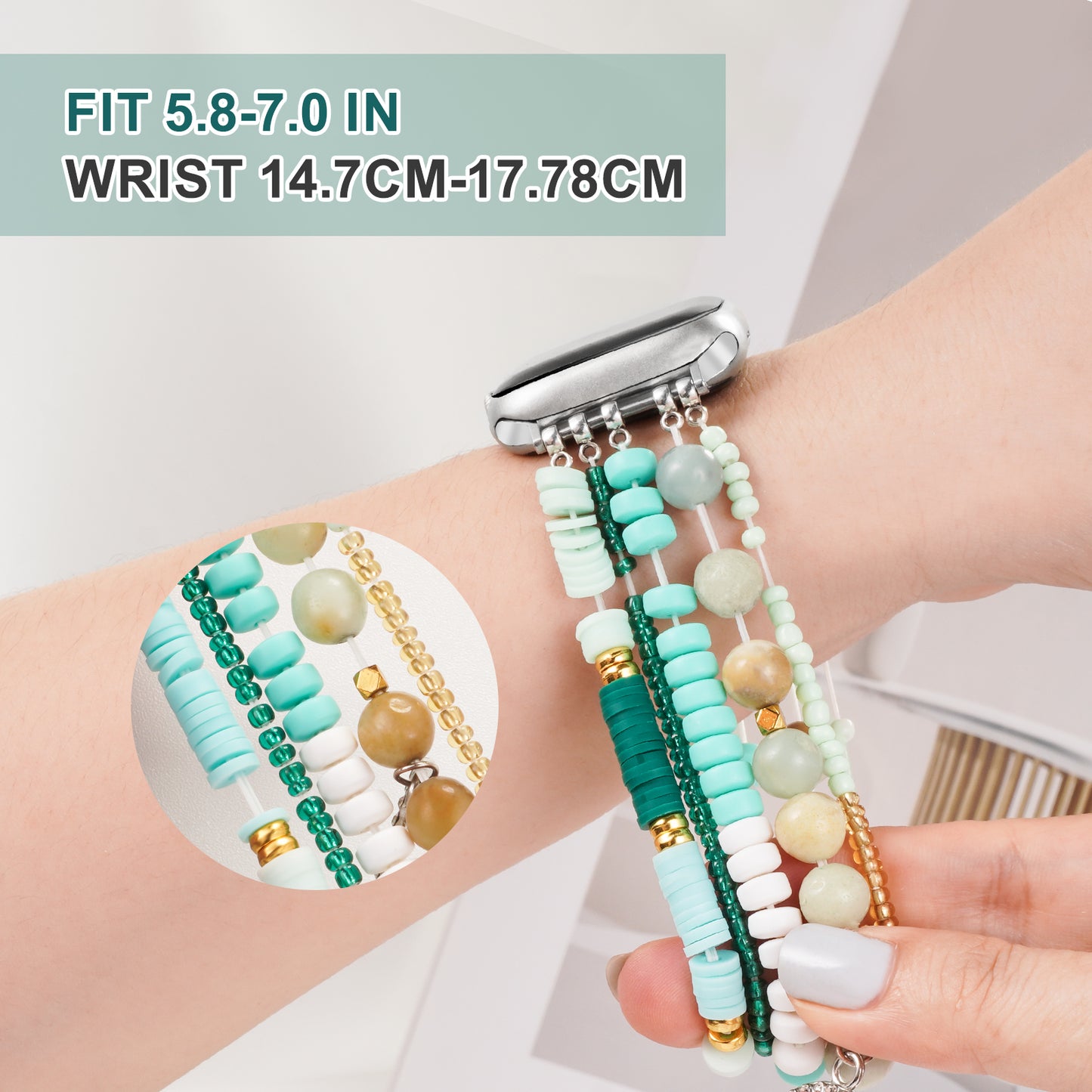 Beaded Watch Band Compatible with Apple Watch Series 1-10 (38/40-42/44-46/49mm)