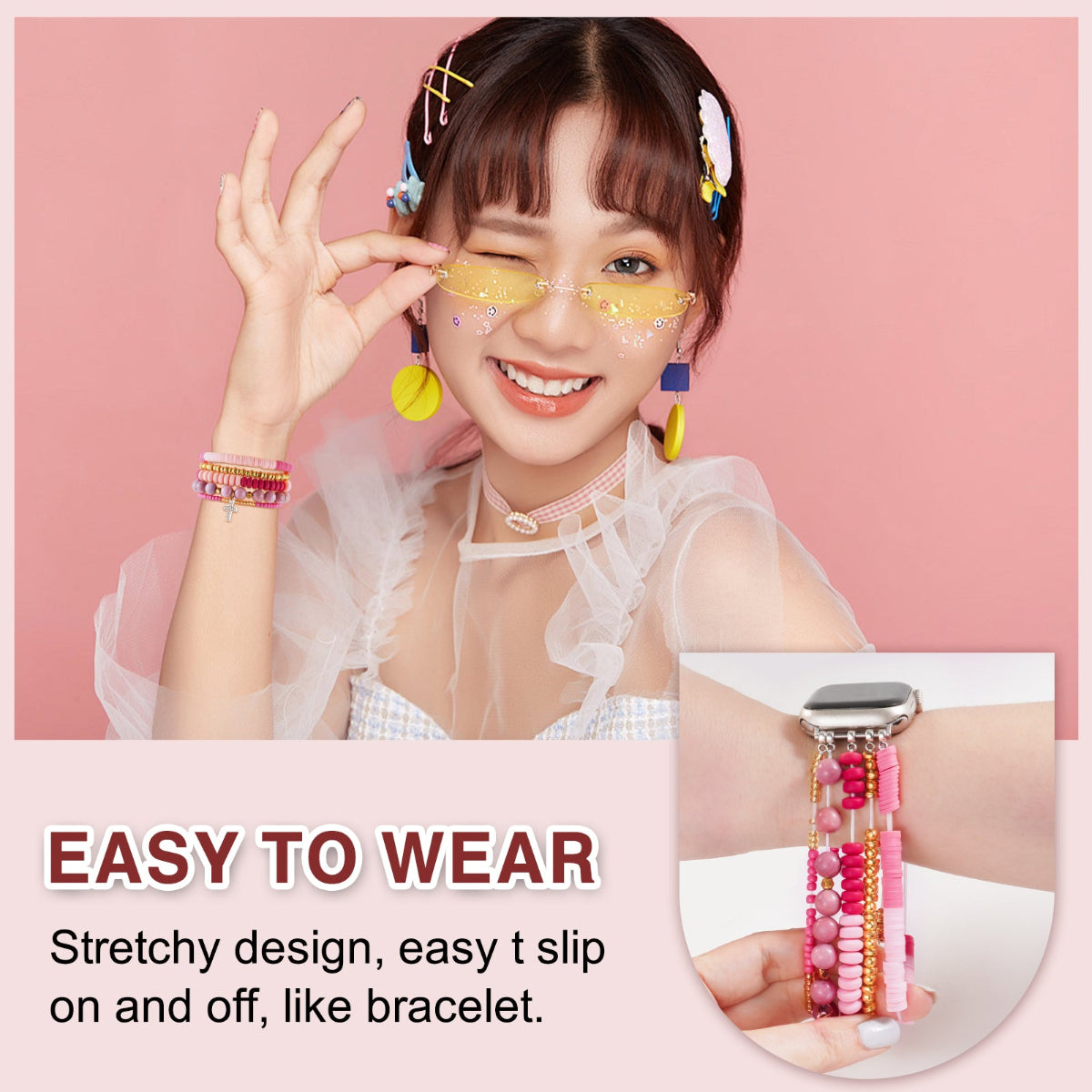 Beaded Watch Band Compatible with Apple Watch Series 1-10 (38/40-42/44-46/49mm)