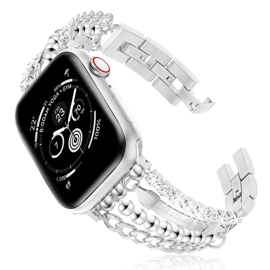 Skimemry Gold Stainless Steel Chain Apple Watch Band - Women’s Slim Gold Chain for iWatch Series 1–10/SE (38/40-42/44-46mm)