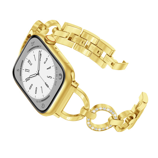 Skimemry D-Shape Gold Watch Bands Compatible with Apple Watch 41mm 38mm 40mm 42mm 44mm 45mm 46mm, Stainless Steel Watch Band Bracelet for Iwatch Band for Series 10 9 8 7 6 5 4 3 2 1