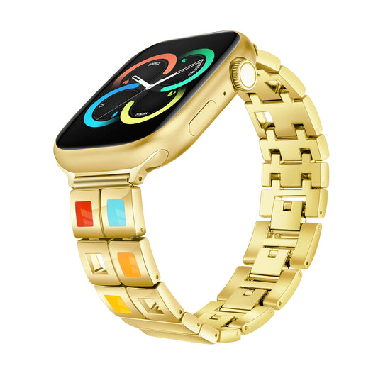 Skimemry Color Stone Stainless Steel Watch Bands Bracelet Compatible with Apple Watch Series 1-10 (38/40-42/44-46/49mm)