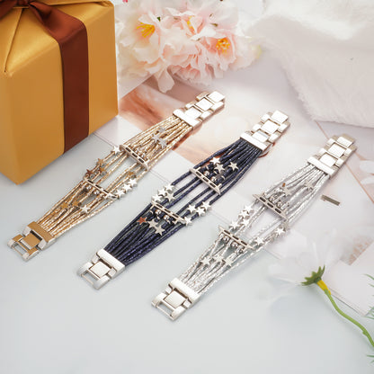 Boho Multilayer Leather Jewelry Wrap Compatible for Apple Watch Series 1-10 SE (38/40-42/44-46/49mm)