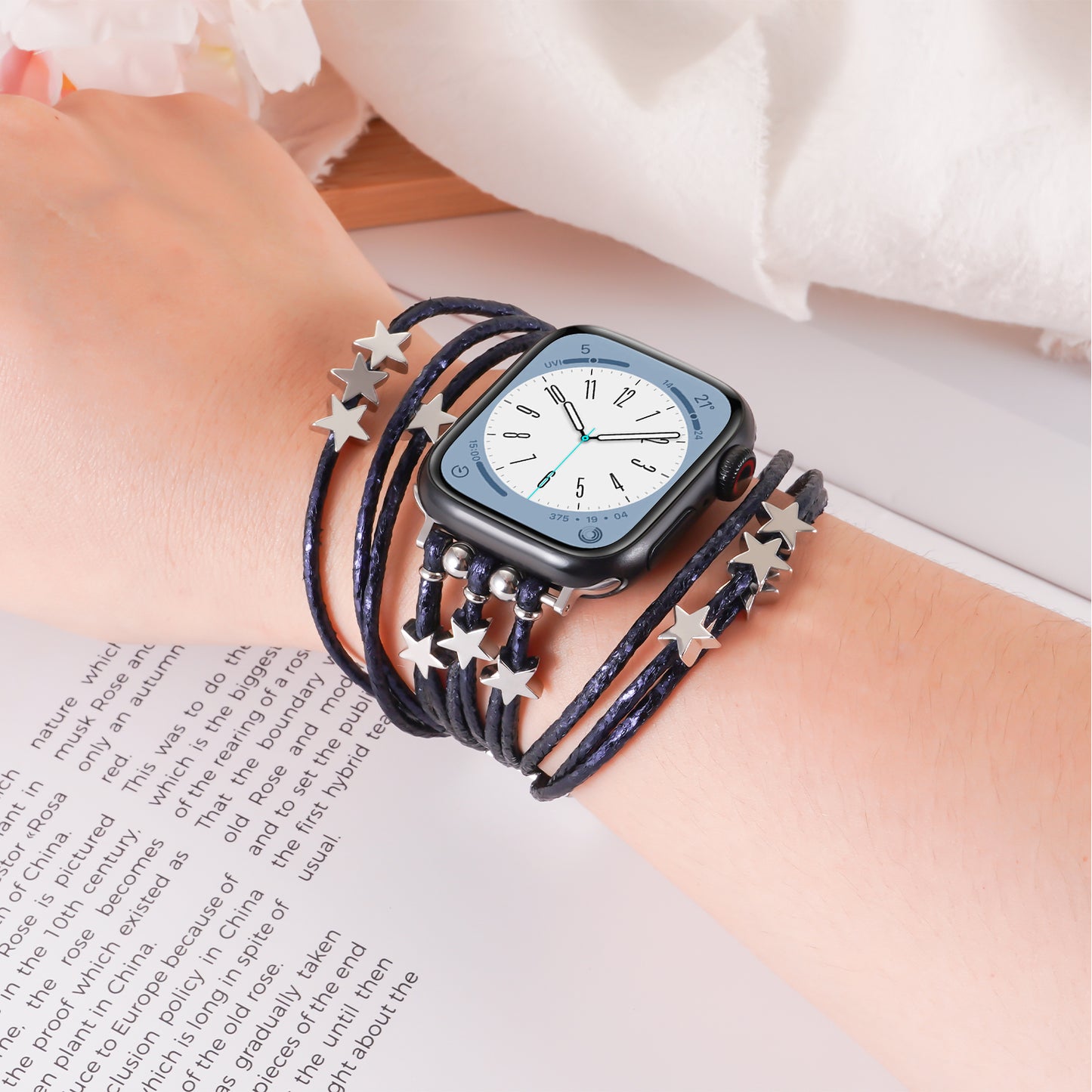 Boho Multilayer Leather Jewelry Wrap Compatible for Apple Watch Series 1-10 SE (38/40-42/44-46/49mm)