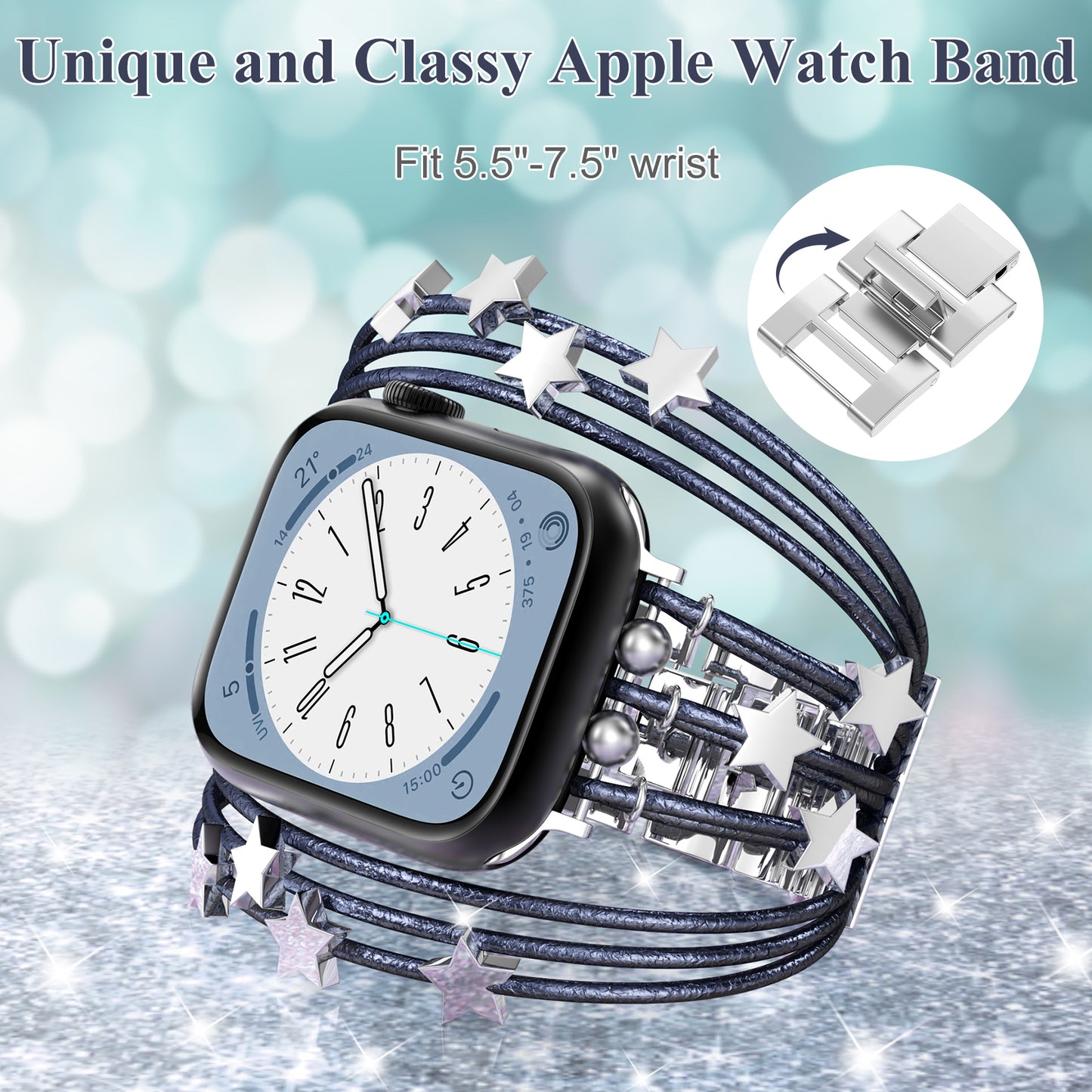 Boho Multilayer Leather Jewelry Wrap Compatible for Apple Watch Series 1-10 SE (38/40-42/44-46/49mm)